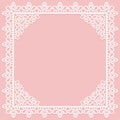 White Openwork square frame with lace corners on a pink background. Suitable for laser cutting Royalty Free Stock Photo