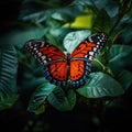 White, orange and black butterfly perched on leaf, created using generative ai technology Royalty Free Stock Photo