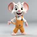 Plastic Cartoon Rat In Overalls - Photorealistic 3d Render