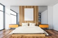 White and orange master bedroom with poster Royalty Free Stock Photo