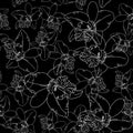 White orchid flowers on black background seamless pattern. Royalty Free Stock Photo