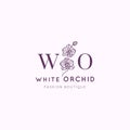 White Orchid logo design template in simple minimal linear style. Vector floral emblem and icon for Fashion Boutique