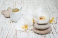 White orchids with massage stones Royalty Free Stock Photo