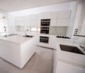 White organised kitchen with modern elements in an apartment