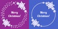 White origami snowflakes with shadow on purple and blue background. Paper cut. Set round frame. winter illustration for decorating Royalty Free Stock Photo