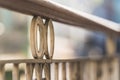 white ornamental cast iron forged railing background focus Close up Royalty Free Stock Photo