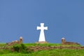 White orthodox christian cross on dark blue sky background Royalty Free Stock Photo