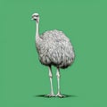 Photographically Detailed Portrait Of Ostrich On Green Background