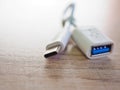 White otg cable with usb type-c connection Royalty Free Stock Photo