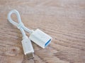 White otg cable with usb type-c connection Royalty Free Stock Photo