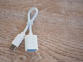 White otg cable with usb type-c connection Royalty Free Stock Photo