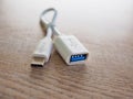 White otg cable with usb type-c connection Royalty Free Stock Photo