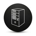 White Outline of Computer Tower on Black Circle Icon desktop hardware Royalty Free Stock Photo