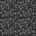 White outline flowers seamless pattern on black background