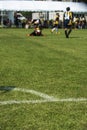 White outline for a football field for an Under 15 years school soccer tournament.