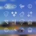 White outline forecast icons set landscape background