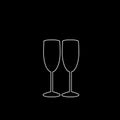 White outline icon of couple champagne glasses on black background Royalty Free Stock Photo