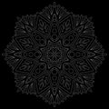 White outline mandala on a black doodles sketch