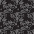 White outline paisley on black background. Vector ethnic seamless pattern.