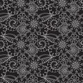 White outline paisley on black background. Vector ethnic seamless pattern.