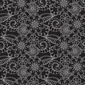 White outline paisley on black background. Vector ethnic seamless pattern. Royalty Free Stock Photo