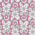 White outline paisley on pink background. Vector ethnic seamless pattern.