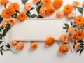 White outline paper for writing messages with orange poppies and leaves.