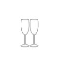 White outline sign of couple champagne glasses on black background Royalty Free Stock Photo