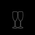 Vector white outline icon of couple champagne glasses on black background Royalty Free Stock Photo