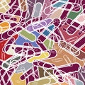 White, outlined paperclips based design, with colored gaps, overlapping shapes based pattern