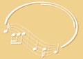 White oval frame with music notes on beige background - vector flyer