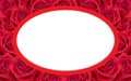 White oval frame on stacked red roses background, card, name card, banner, template, copy space Royalty Free Stock Photo