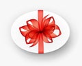 White Oval Gift Box with Transparent Red Bow and Ribbon Royalty Free Stock Photo