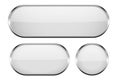 White oval glass buttons with metal frame. Set of 3d icons
