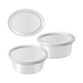 White oval plastic box for your design and logo. Mock up for cheese, cream cheese, butter, etc. Side view, top view