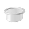 White oval plastic box for your design and logo. Mock up for cheese, cream cheese, butter, etc. Side view. Vector