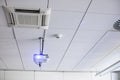 A white overhead projector on ceiling in a conference room/modern classroom Royalty Free Stock Photo