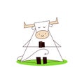 White ox. Happy new year 2021. Funny cute kawaii bull, cow doing workout at home. Yoga, meditation. Vector illustration