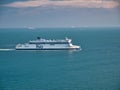 A white P and O cross channel ferry approaches the Port of Dover