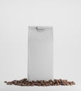 White pack of coffee against white background