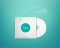 White Packaging CD, DVD disc on a turquoise background. Realistic vector illustration of Cardboard CD, DVD disc box Royalty Free Stock Photo