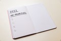 Blank page of diary with text `2022 my priorities`. Royalty Free Stock Photo