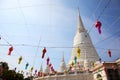 White Pagoda with lantern and ceremonial thread at Wat Prayurawongsawas Worawiharn