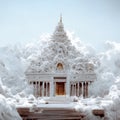 White pagoda in the snow on a sunny day. Blurred background. AI generated