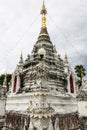 White pagoda in Thai temple in Pasang Lamphun