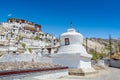 White Pagoda  of Thiksey Monastery or Thiksey Gompa, A famous Tibetan temple in Ladakh, India Royalty Free Stock Photo