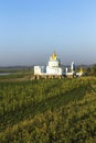 White pagoda at Ubein bridge. World longest wooden bridge.