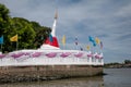 White pagoda in Wat Poramaiyikawas Worawihan Koh Kred Thailand Royalty Free Stock Photo