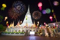 White pagoda in Wat-Prayoon Rawongsawaswith new year fireworks, Royalty Free Stock Photo