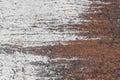 White paint abstract pattern on the surface of an old rusty metallic texture steel background rust brown Royalty Free Stock Photo